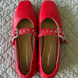 INTENTIONALLY BLANK Vibrant Red Buckle Shoes